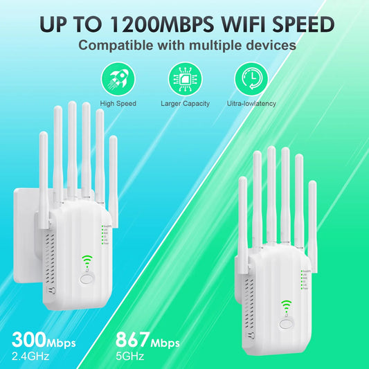 Wireless WiFi Repeater 1200Mbps Signal Extender 2.4G 5GHz Dual Band Wi-Fi Amplifier Long Range Signal Booster For Home Office