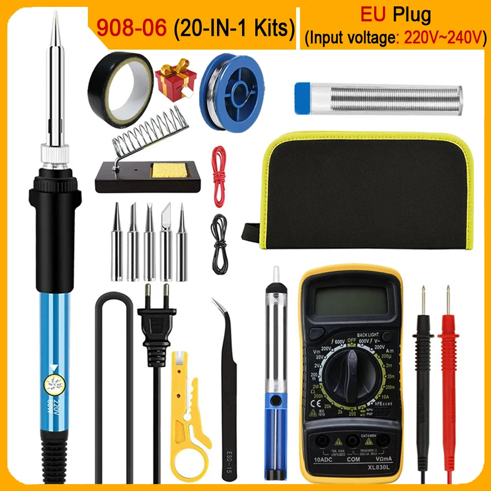 2024 Electric Soldering Iron 60W Adjustable Temperature Replaceable Soldering Iron Head Soldering Iron Pen Welding Kit