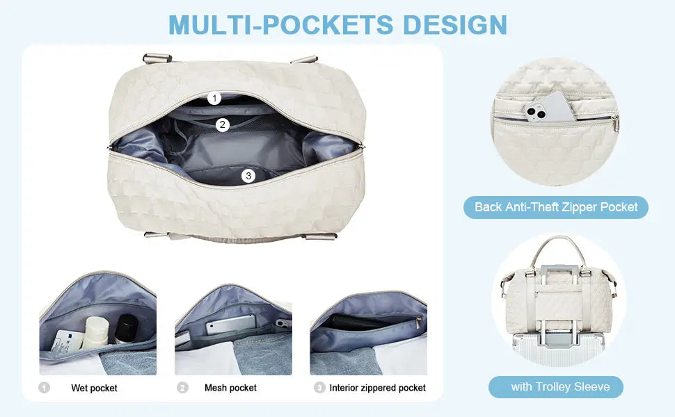 Large Duffle Tote Bag Weekender Carry on Overnight Bags for Women Travel With Trolley Sleeve Wet Pocket, Sports Tote Gym Bag