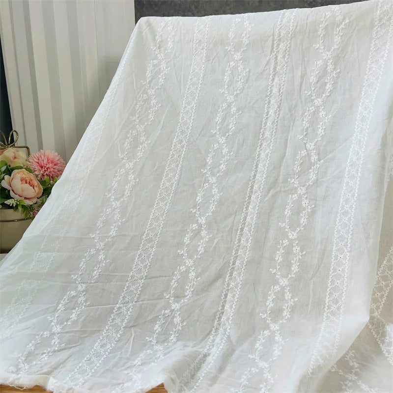 2YardsX 125cm width Cotton Lace Embroidery Fabric Cotton Embroidery Clothing Shirt Dress Pure Cotton Hollow Embroidery Fabric