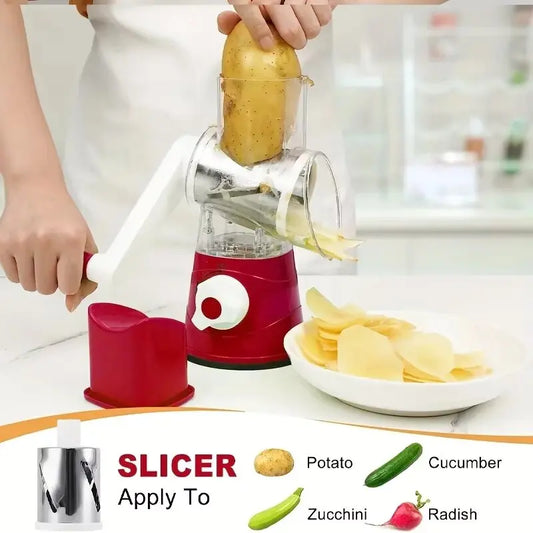 3in1 Vegetable Slicer Multifunctional Rotary Handheld Grater with 3 Sharp Rollers Vegetable Slicer Cheese Shredder Kitchen Tools