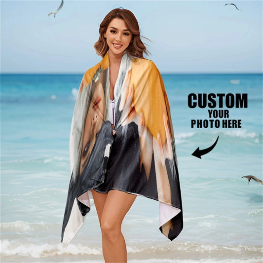1Pc Custom Photo Beach Towel Personalized Bath Towel Pool Towel Soft Polyester Rectangular Beach Towel Printed Design Hand Wash