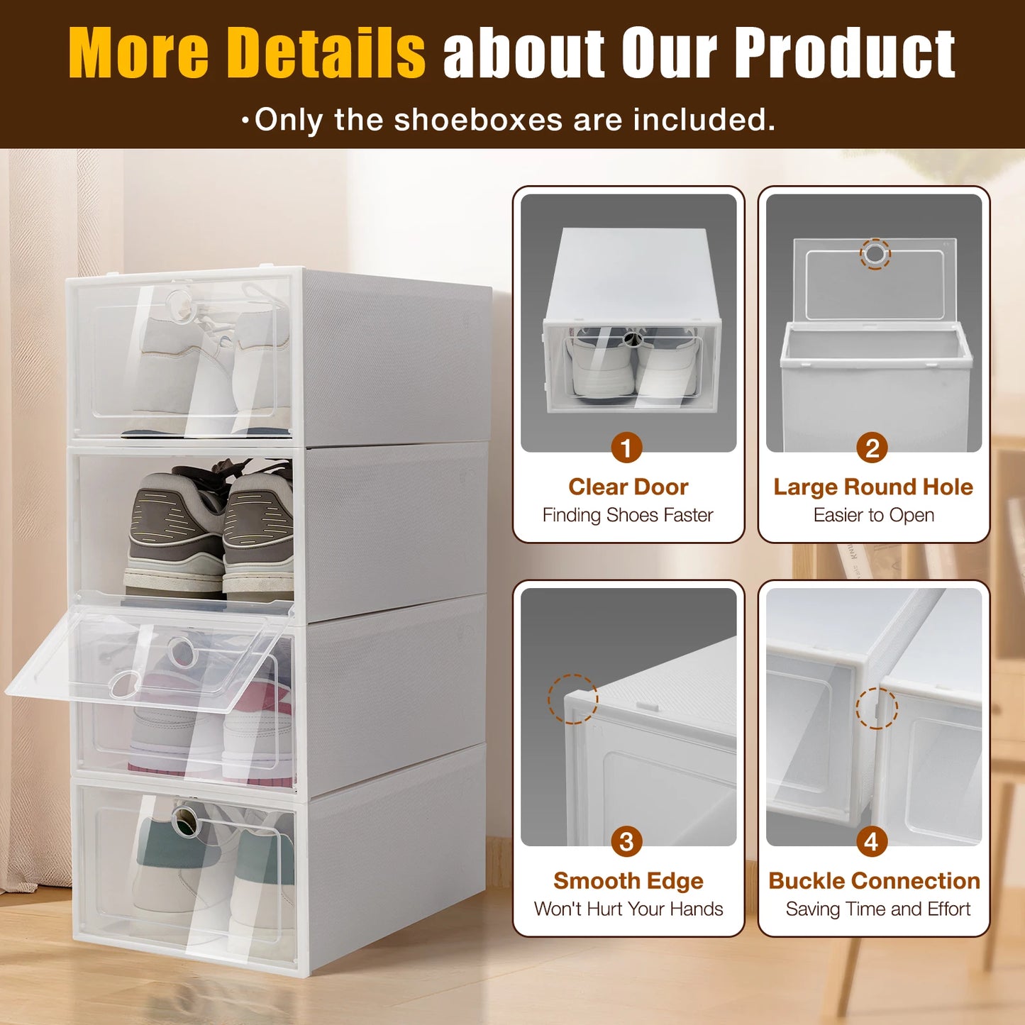 24 Pack Shoe Boxes Clear Shoe Boxes Stackable Shoe Storage Boxes with Lids Clear Plastic Stackable Shoe Organizers For Closet