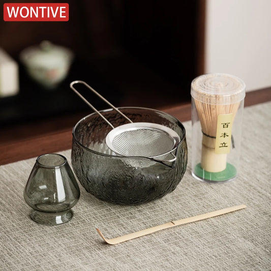 5Pcs Matcha Whisk Set Clear Glass Matchas Tea Set Matcha-Making Kit with Matcha Bowl Matcha Cup Matcha-Whisk for Tea Lovers