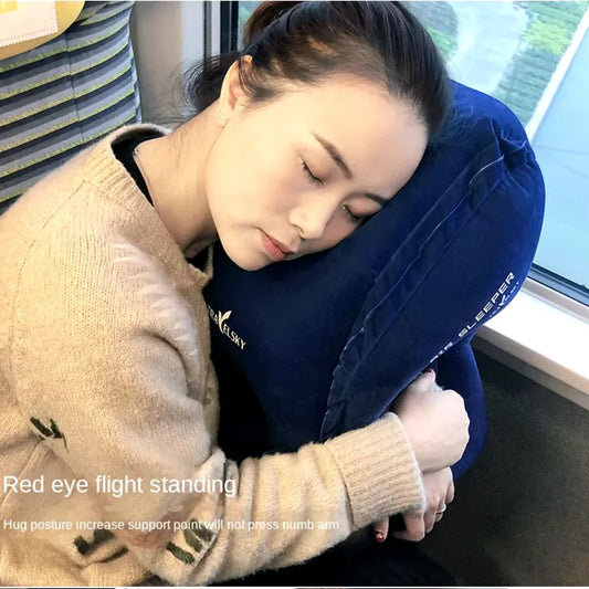 Inflatable Travel Pillow Travel Accessories For Long Haul Flights,Cars,Buses,Trains,Office Napping Sleeping Gray