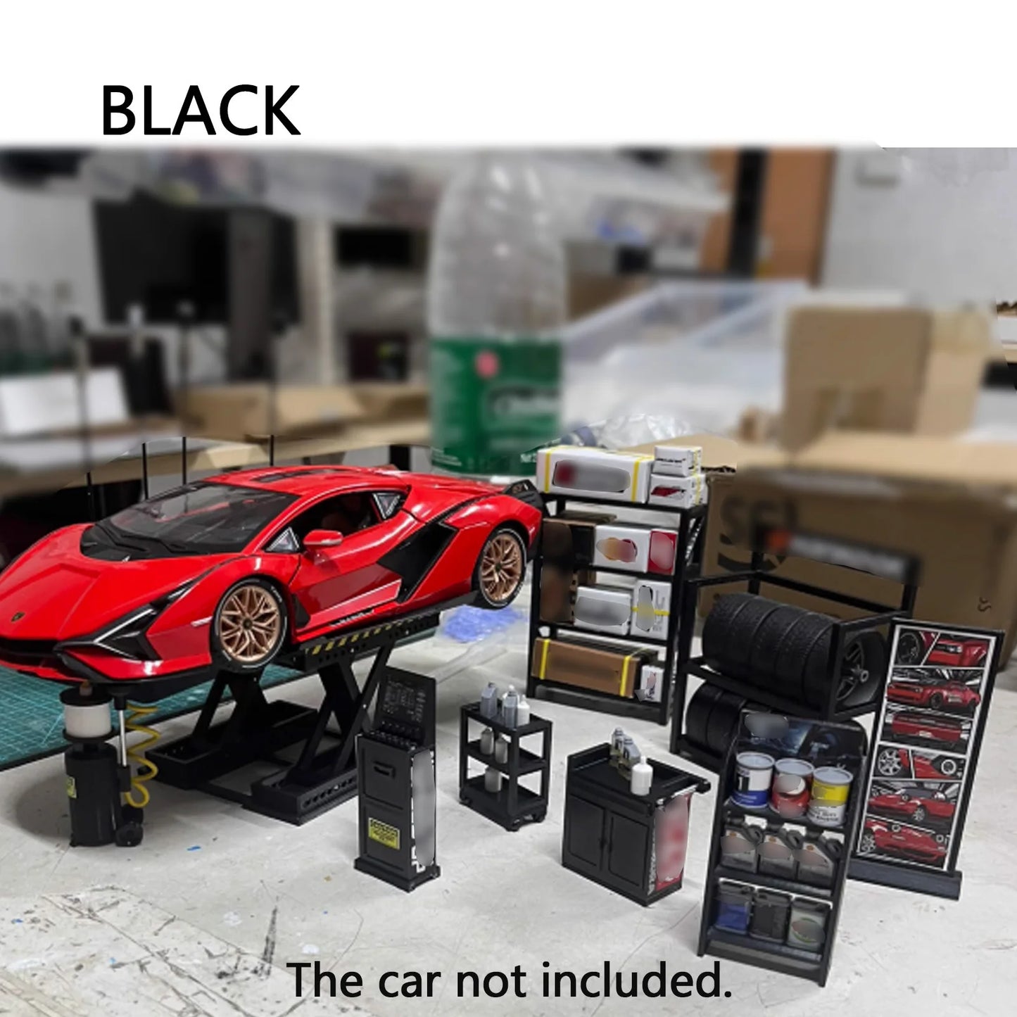 1:18 Car Model Repair Shop Diorama 9-Piece Modification parts Set for Collectors & Hobbyists Miniature Scene Display DIY Tools