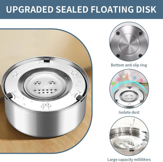 Dog Water Bowl Non-Spill Stainless Steel Pet Bowl for Dogs Slow Drinking Splash Proof Water Dispenser Floating Bowl for Vehicle
