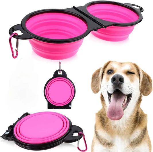 2 in 1 Dog Bowl Portable Folding Pet Double Bowl Collapsible Silicone Water Bowls for Dog Outdoor Travel Cat Dog Feeding Bowl