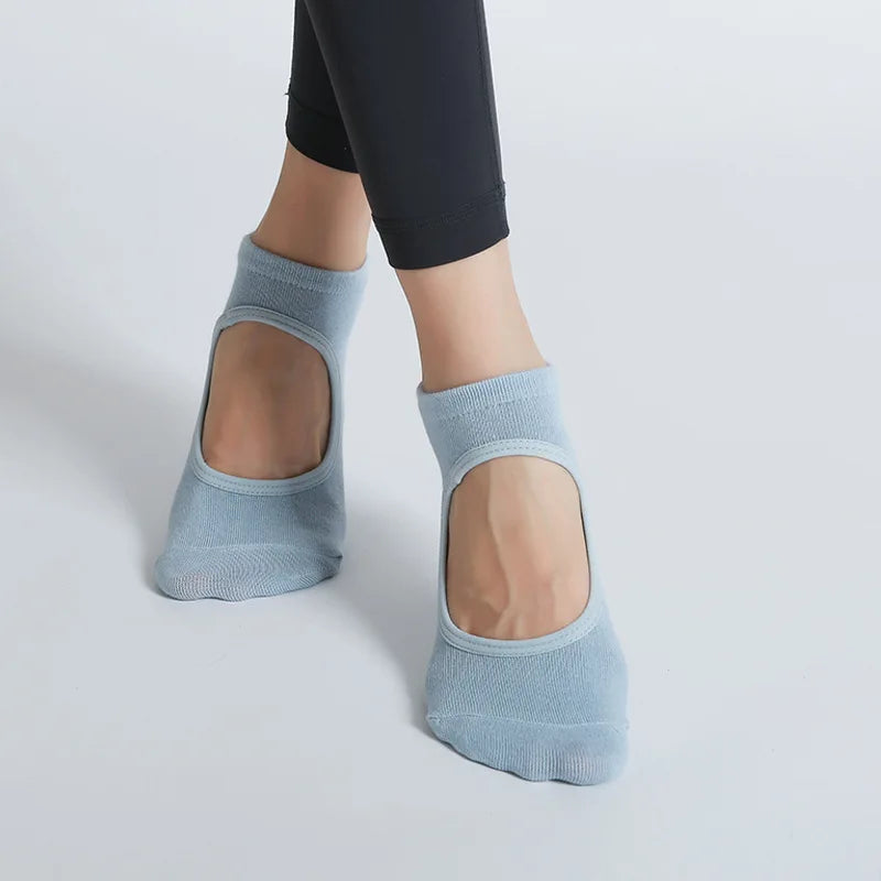 Yoga Socks Women Professional Pilates Socks Anti-Slip Breathable Backless Ankle Ladies Ballet Dance Sports Socks for Fitness Gym