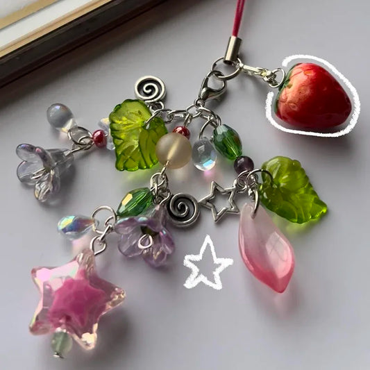 Arrietty Inspired Phone Charm strawberry Phone-cases Beaded phone charm phone keyring pastel fairycore y2k