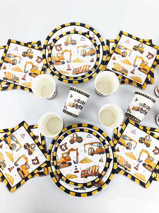 Construction Party Disposable Tableware Plates Cups Napkins Tablecloth Construction Truck Party Decor Excavator Party Favors