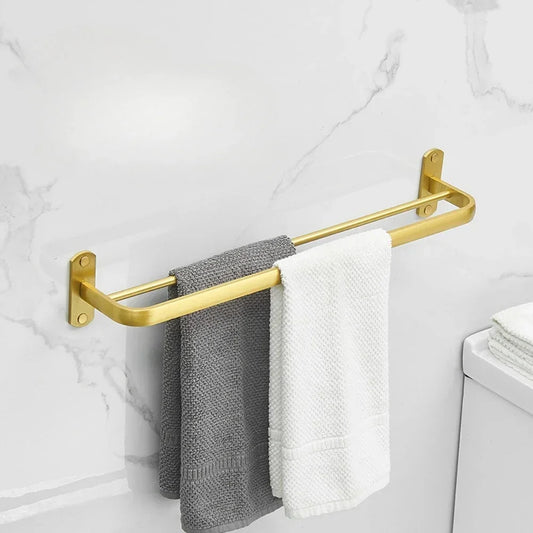 Bathroom Accessories Brushed Gold Space Aluminum Towel Rack Shelf European Hardware Pendant Set Storage Bar Paper Holders