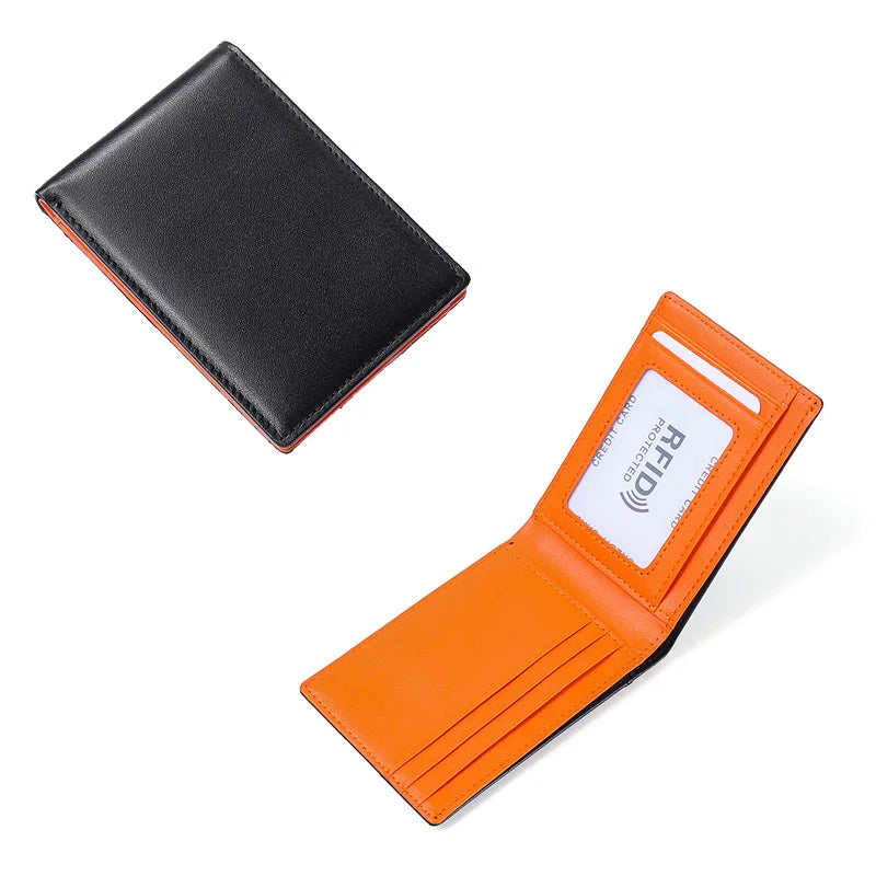 RFID Blocking Mini Men's Genuine Leather Wallet Slim Business Credit Card Holder Man Anti Theft Ultra Thin Purse For Male