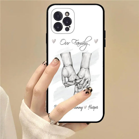 Baby Mom daughter Son Dad Hand Phone Case For iPhone 15 14 13 12 Mini 11 Pro XS Max X XR SE 6 7 8 Plus Soft Silicone Cover