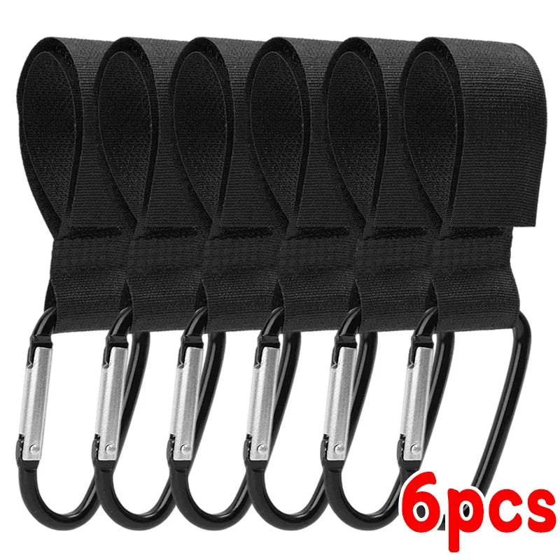 1-6Pcs Baby Stroller Hook Organizer Adhesive Nylon Clasp Loop Clips Carabiner Hooks Diaper Bag Shopping Pram Hook Buckles Hanger