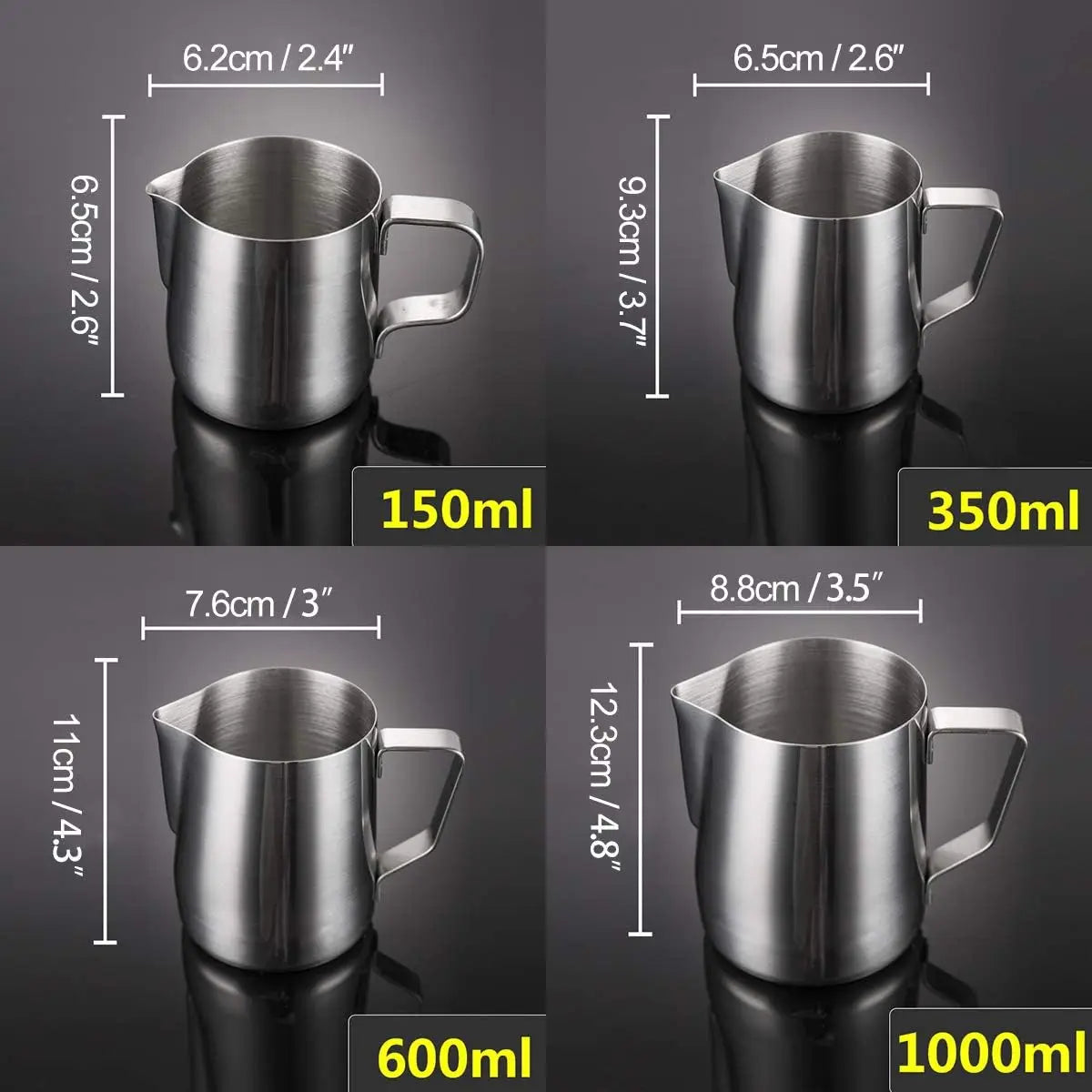 100/350/600/1000ml Coffee Milk Frothing Jug Latte Art Milk Frother Pitcher Stainless Steel Measurement Jug Pot Coffee Accessorie