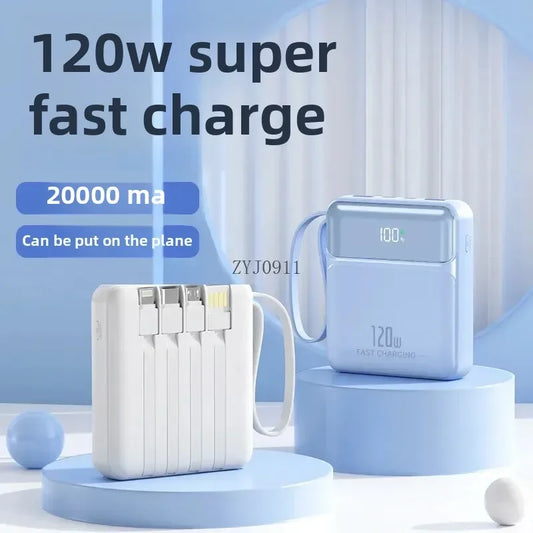 A Brand-new 120W Three-in-one 20,000mah Super Fast Power Bank with Large Capacity, Built-in Cable and Digital Display Powerbank