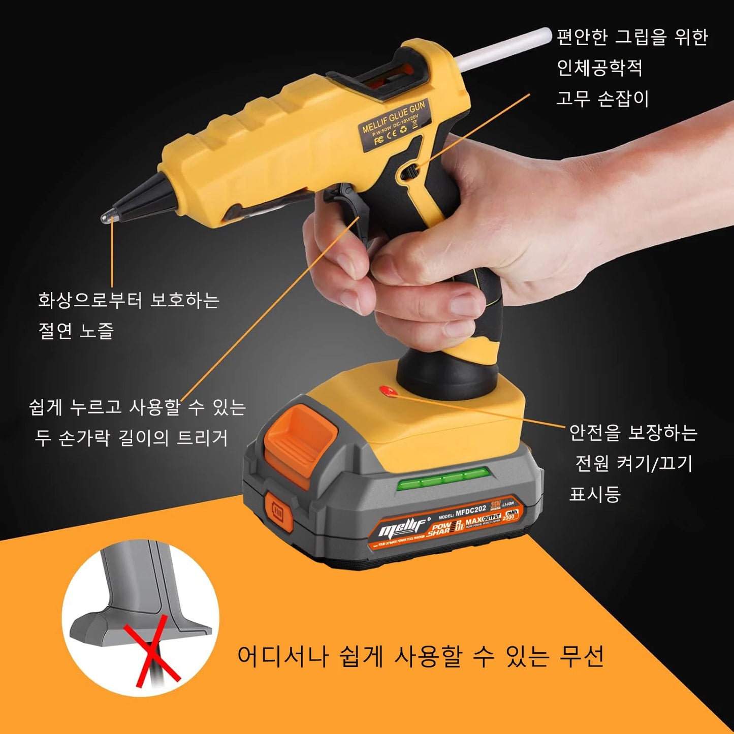 Cordless Hot Glue Gun Compatible with Dewalt 18V 20V Battery for Arts/Crafts/Diy/Repairs(Tool Only)with 30Pcs 7*150mm Glue Stick