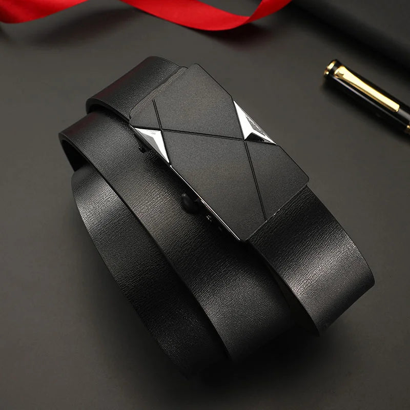 Luxury Fashion Men's Belt Men's Genuine Leather Belt Automatic Buckle Ratchet Belt Random Adjustment Belt Women Waist Belt
