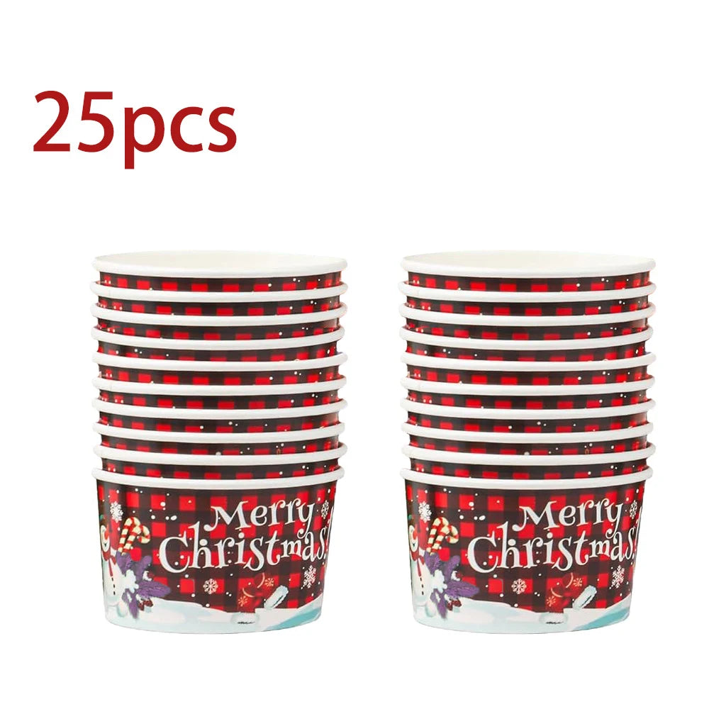 10/25pcs Christmas Snack Bowls Christmas Paper Ice Cream Cups, Santa Claus, Snowman Cake Paper Cups, 9oz Treat Dessert Bowls