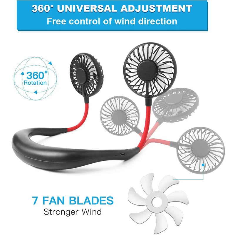 Newest Mini Wearable Usb Charging Air Cooling Conditioner Fan Portable Neck Fan Portable Outdoor Silent Neck Fan