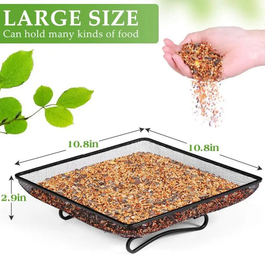 HUA Wild Bird Feeders Square Ground Tray Bird Feeder Metal Mesh Bowl High-capacity Ground Animal Feeding Tray Pet Feed Supplies