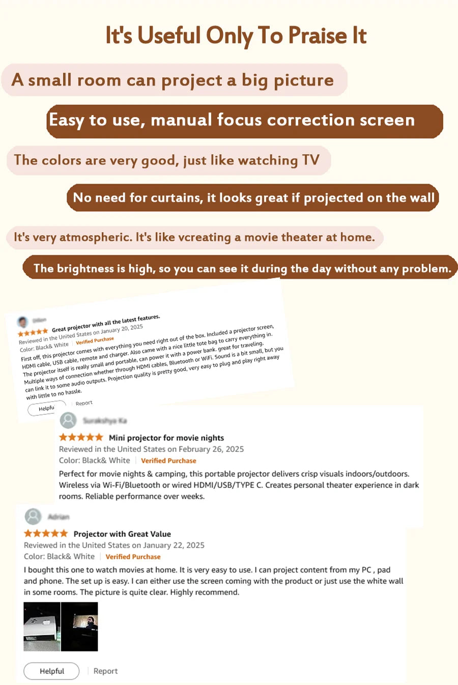 Upgraded 5G WiFi Bluetooth Projector Native1080P Video Projector with USB-C Power Bank Compatibility Home Theater Mini Projector