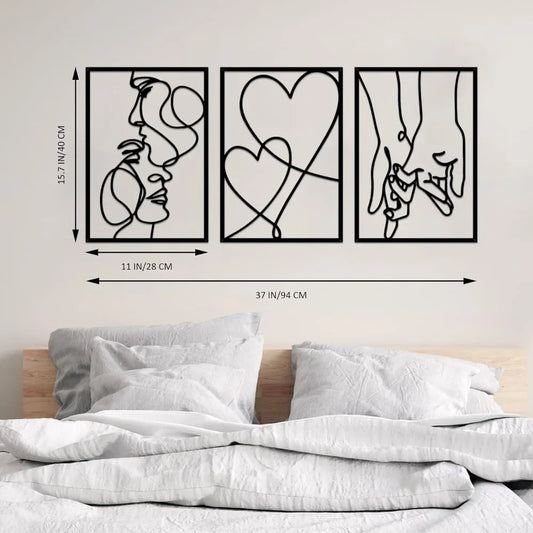 Metal Minimalist Line Wall Art - Valentine's Day Lover Kiss Hand Design, Aesthetic Modern Home Décor, Stylish Hanging Art