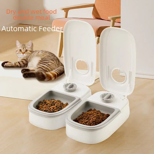 Automatic Pet Feeder Wet Dry Food Smart Timed Meal Dispenser Freshness Preservation Dual Trays Anti-Jamming Easy-Clean Cats Dogs