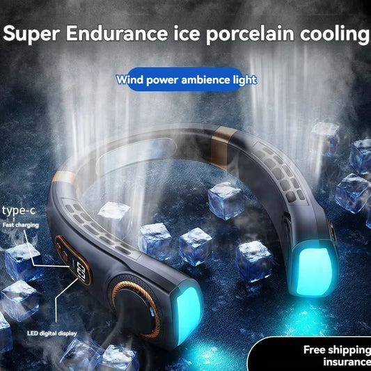 2025 Hanging Neck Fan Portable Bladeless Neck Fan Air Cooler Digital Display Rechargeable Air Conditioner Neck Ventilator