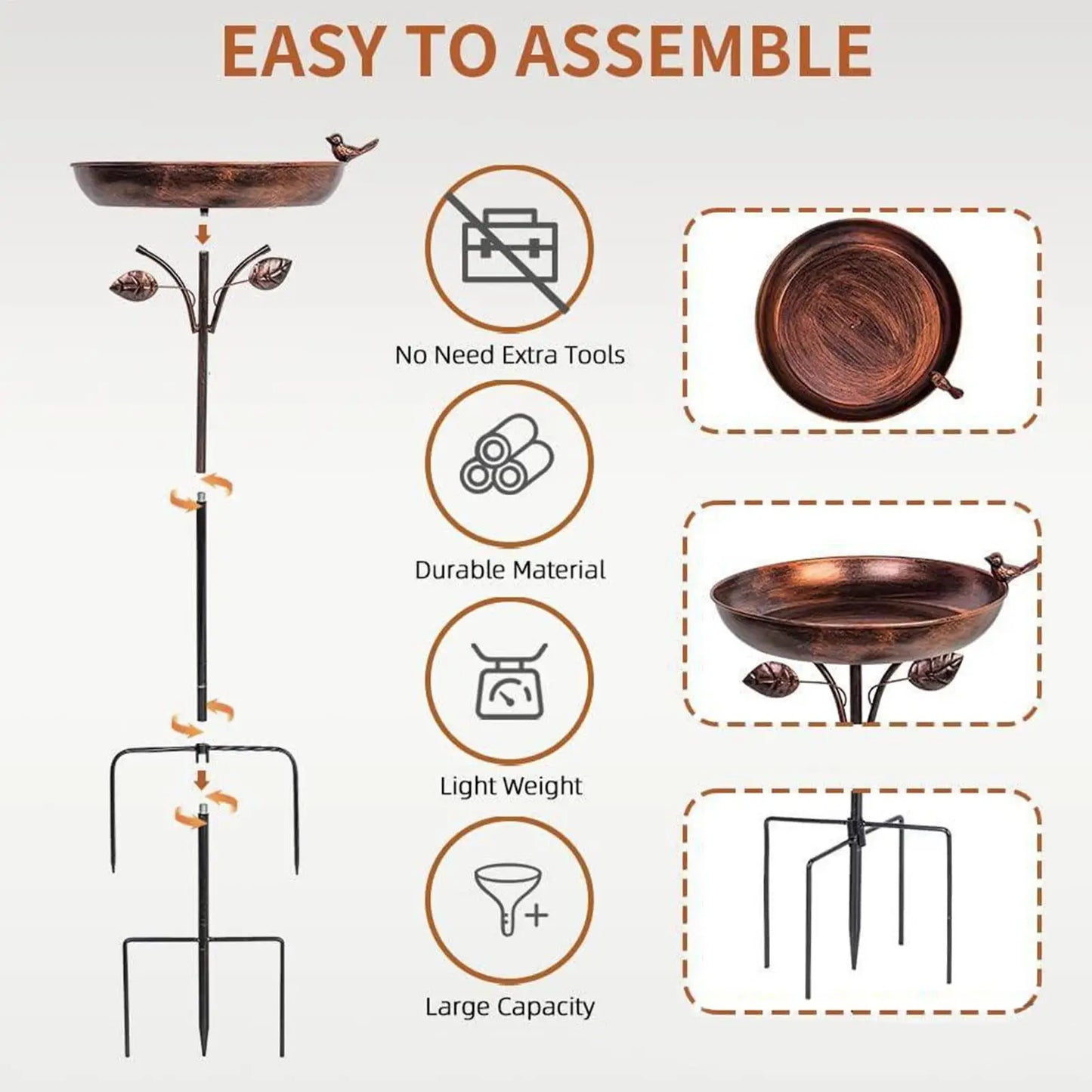 Standing Bird Bath, Bird Bath for Outdoor Garden Metal Bird Basin, Bowl, Water Bath for Birds, Antique Bird Bath, Winterproof