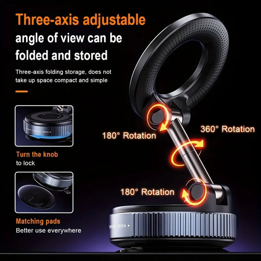 Magnetic Car Mount Mobile Phone Holder Vacuum Adsorption 360° Rotation Super Strong Suction Bracket For IPhone 16 15 Smartphone