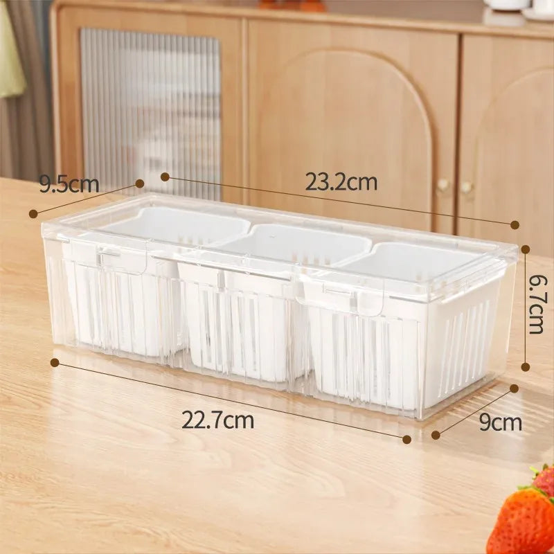 New 3 Grid Refrigerator Food Fresh-keeping Box Ginger Garlic Onion Pepper Storage Box Fruit Vegetable Basket Kitchen Organizer