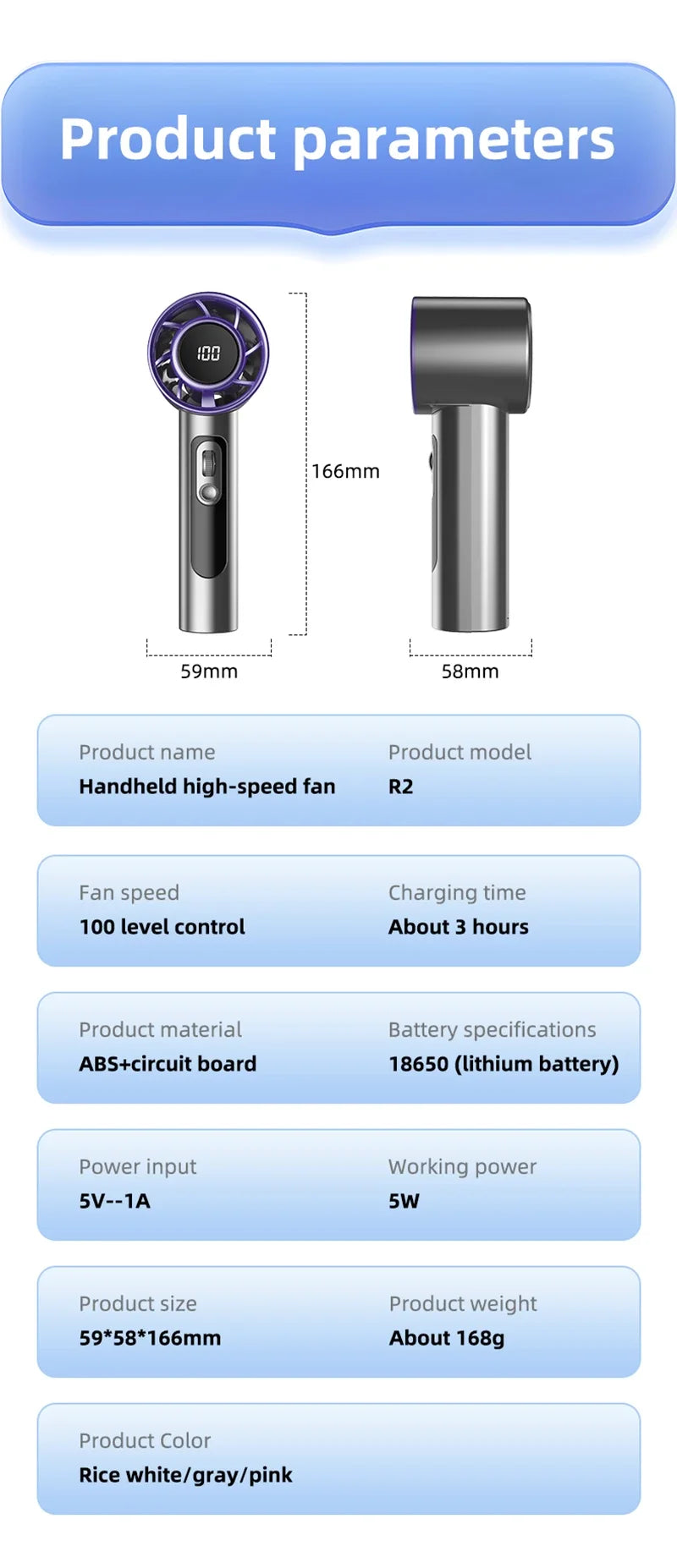 Mini Handheld Fan Portable Personal Highspeed Fan With Power Display USB Rechargeable Mute Handheld Fan Air Calculating Fan