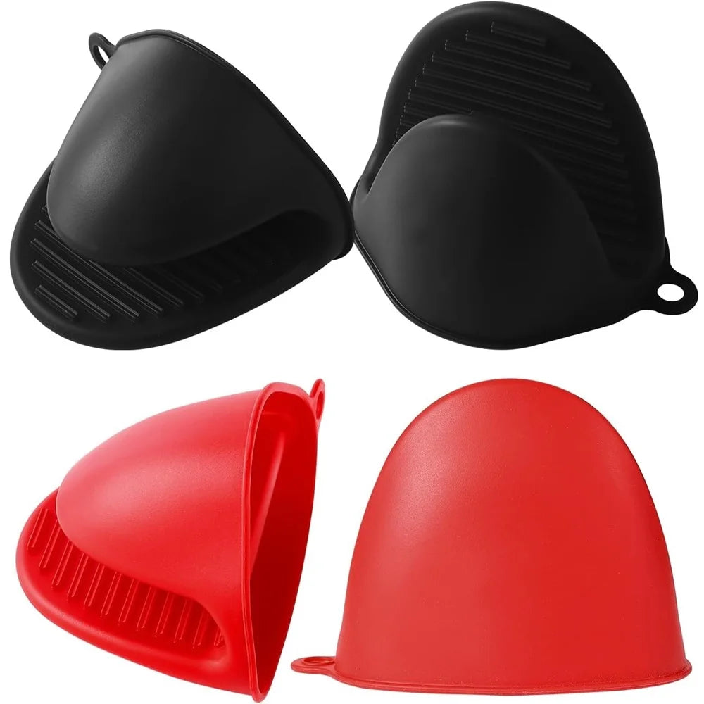 4pcs Oven Glove Thicken Silicone Pot Holder Mini Oven Mitts Heat Resistant Pinch Covers for Baking Kitchen Cooking BBQ Grilling