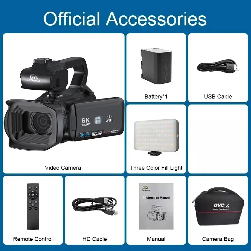 6K Ultra HD Vlogging Camera – 18X Zoom Live Streaming Camcorder