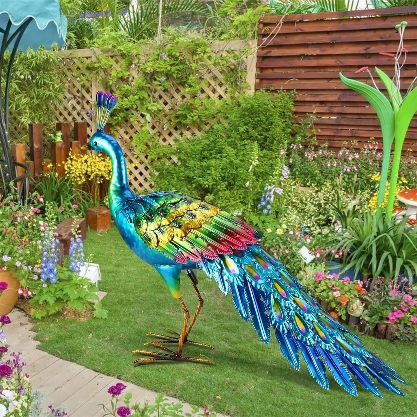 Peacock Statue Sculpture Handmade Crafts Ornament Animal Figurine Standing Posture Collectible Peacock Figurine Garden Craft