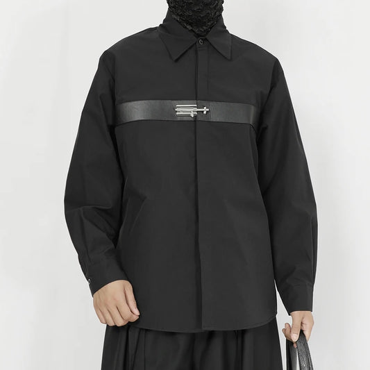 Men's shirt original 2023 new niche design feeling young men's fashion leisure loose black long sleeve shirt in the autumn