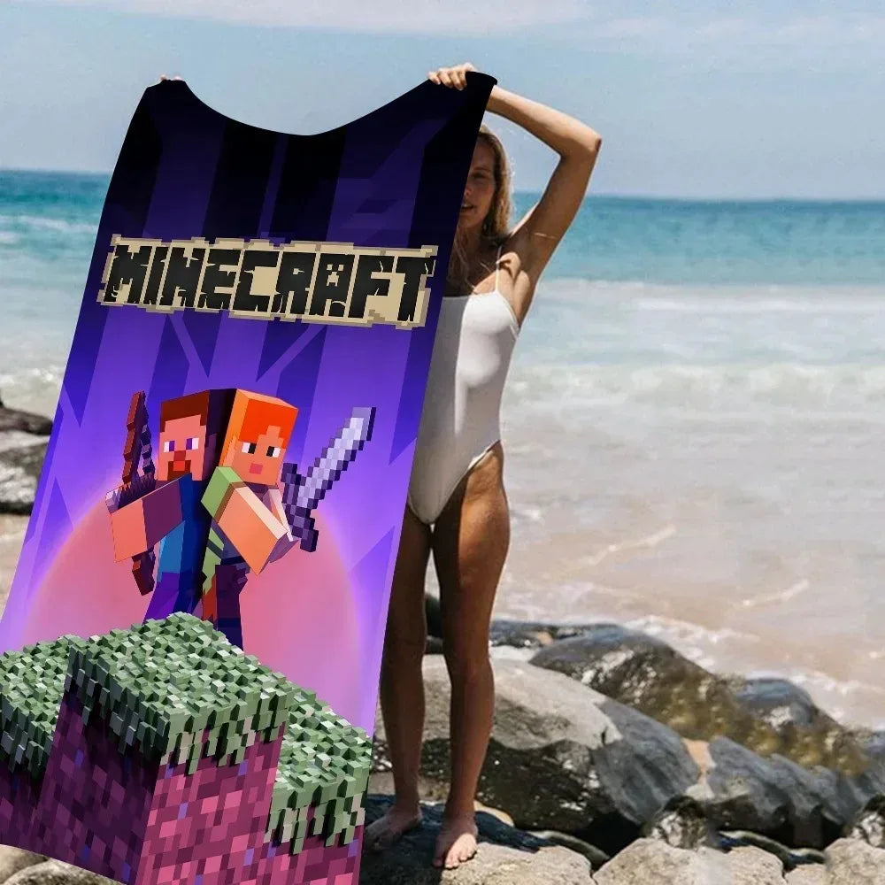 Game Mine C Handcrafted Anime Cartoon Beach Towel Cute Kawaii Girl Design Kids Bathroom Decor Quick-Dry Super Absorbent Pool