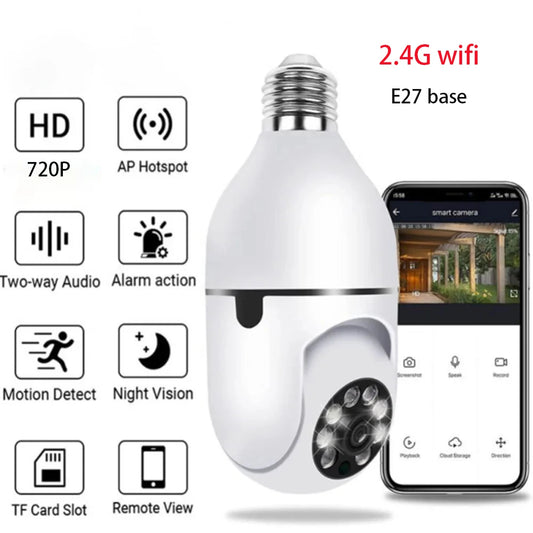 Home Security Camera 2.4G WiFi E27 Lamp Holder Interface HD Pixel LED Light Night vision Motion Detection Voice Camera APP v720