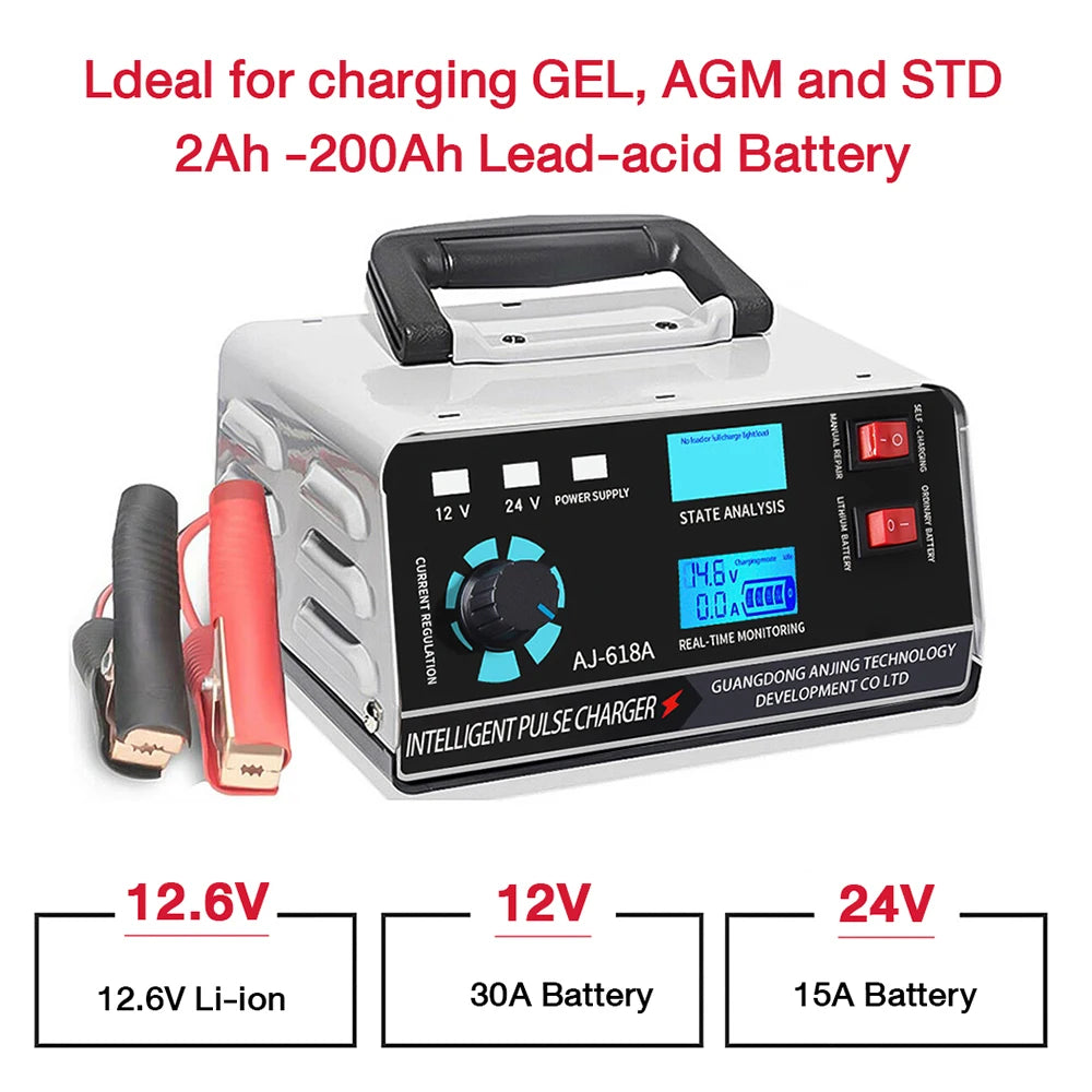 Metal Car Battery Charger 12V24V 400W Full Automatic Car Battery Charger Repair Battery Charger High Power Fast Charger