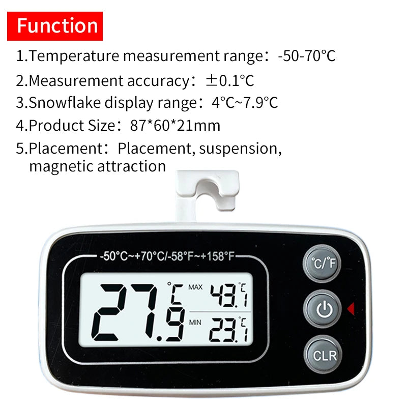Fridge Thermometer With Hook Anti-Humidity Refrigerator Freezer Electric Digital Thermometer Temperature Monitor LCD Display
