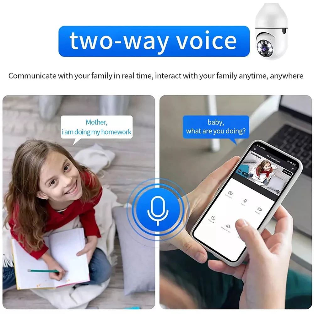 Home Security Camera 2.4G WiFi E27 Lamp Holder Interface HD Pixel LED Light Night vision Motion Detection Voice Camera APP v720