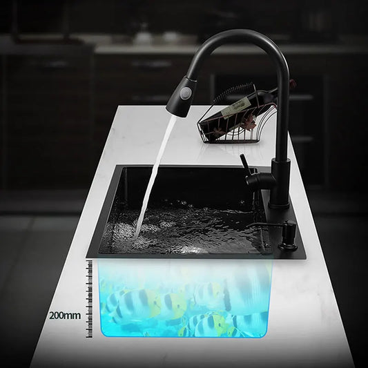 kitchen sink Black nano-sink single-slot household hand-washing basin kitchen large 304 stainless steel sink sink bowl