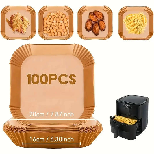 100pcs Non-Stick Air Fryer Liners - Brown Paper Sheets for Baking, Roasting & Microwaving - Easy Cleanup, Healthier Cooking 