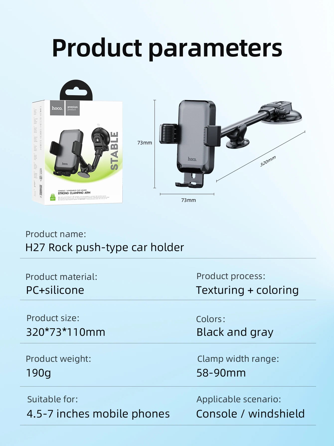 HOCO Car Center Console Windshield Phone Holder For iPhone 16/15 Pro Max Handsfree Universal Phone Mount For 4.7-7 inch Phones