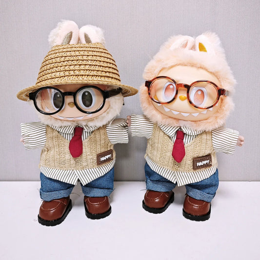 Labubu Doll Clothes Set, Purely Handmade, Literary, Gentle, Doll Clothes,Shirt,Vest,Leather Shoes,Glasses,Exquisite,High Quality