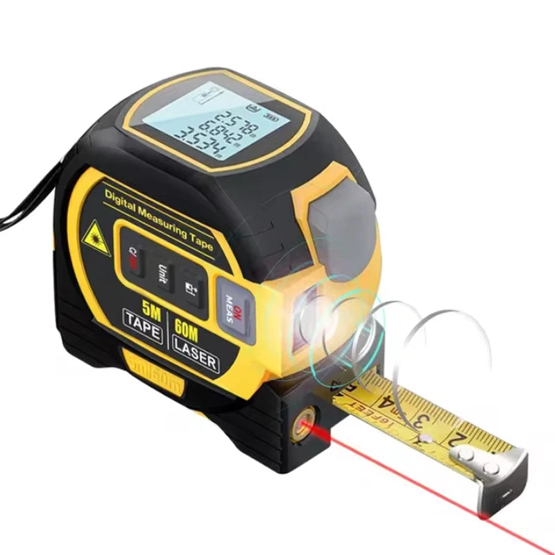 Laser measuring tape, 3-in-1 laser rangefinder 5M measuring tape LCD display backlight rangefinder Building measuring device