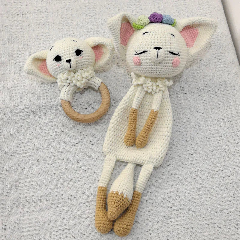 Baby Security Blanket Towel Feeding Bib Soft Towel Cotton Burping Cloth Infant Shower Gift Knitted Lovely Animal Rattle Sleep To