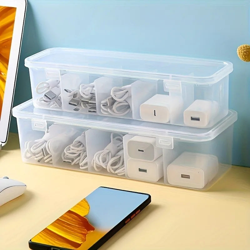 Large Capacity Cable Management Box with Lid Multipurpose Plastic Storage File Box Rectangle Organizer Home Desk Organization